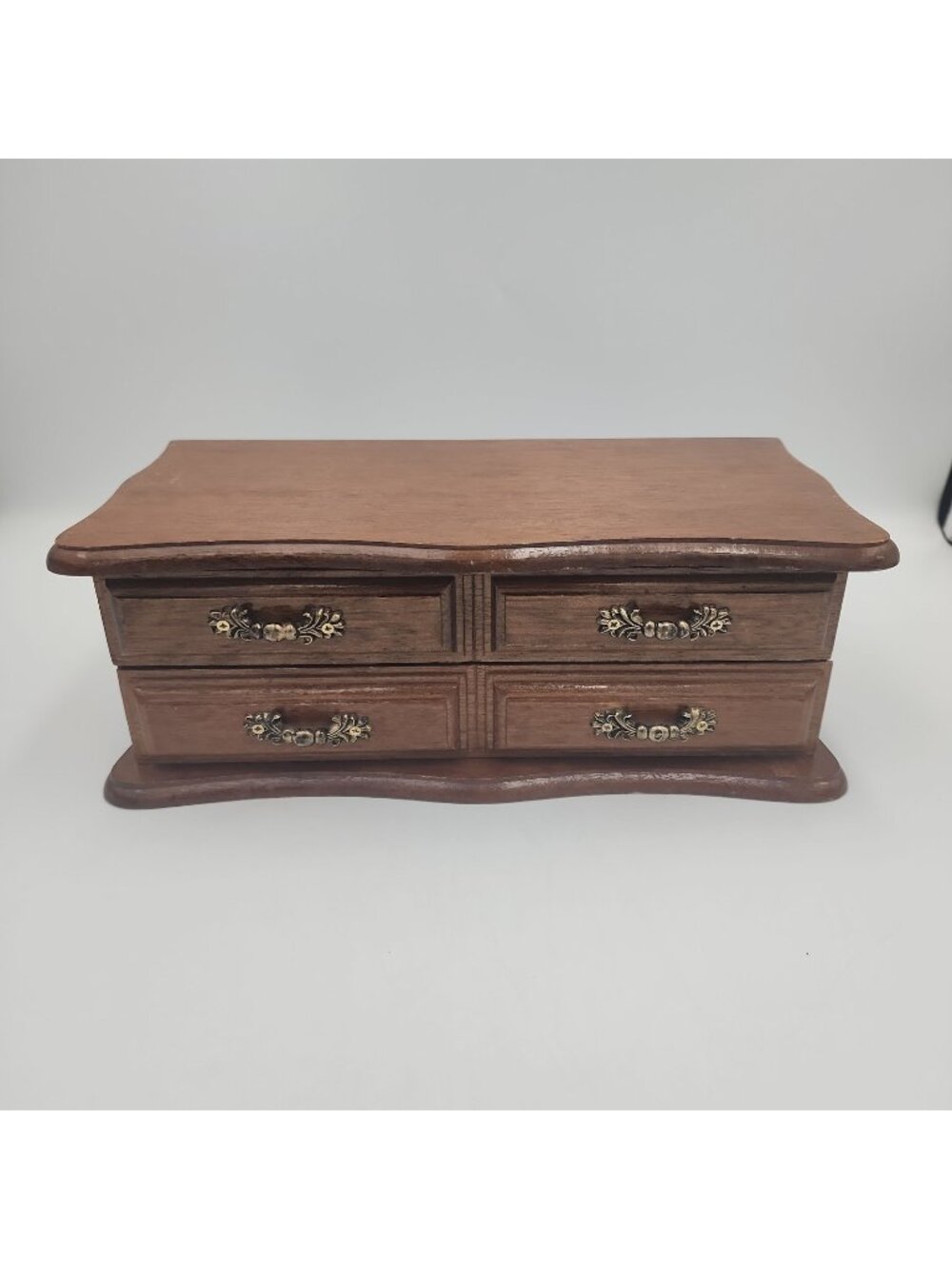 VTG Wood Jewelry Box Flip Top Small Storage Squares w Drawers 10x5x4"